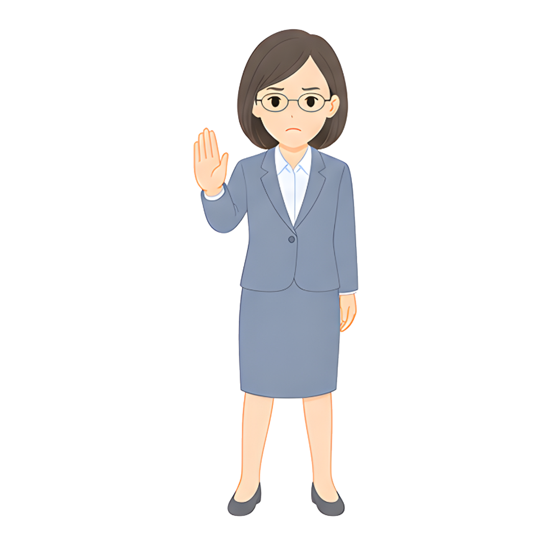 先生Dのスーツ姿の全身（注意を促す）イラスト