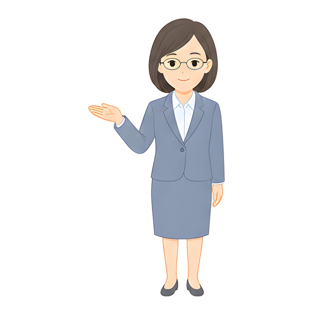 先生Dのスーツ姿の全身（左を案内する）イラスト