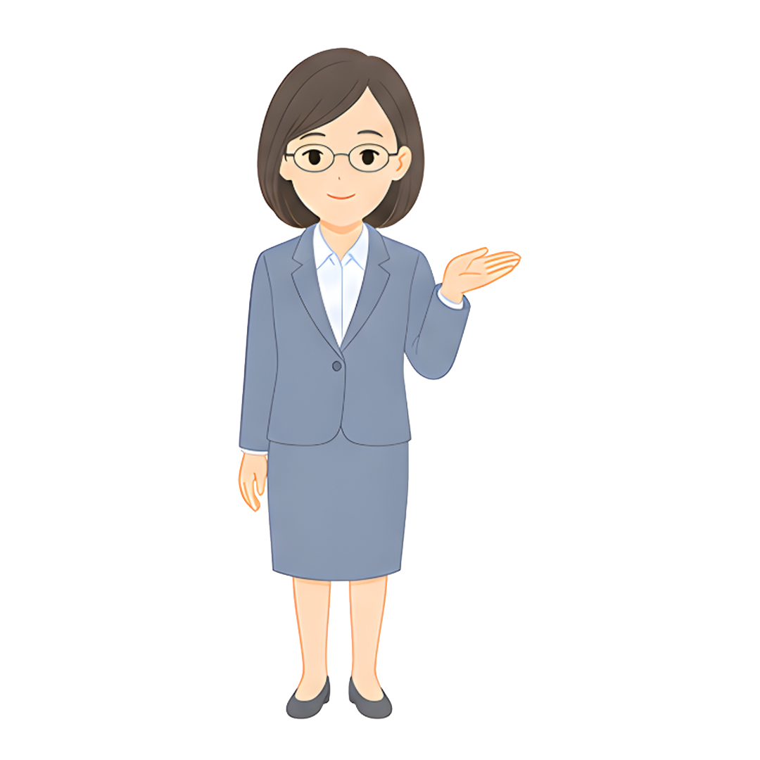 先生Dのスーツ姿の全身（右を案内する）イラスト