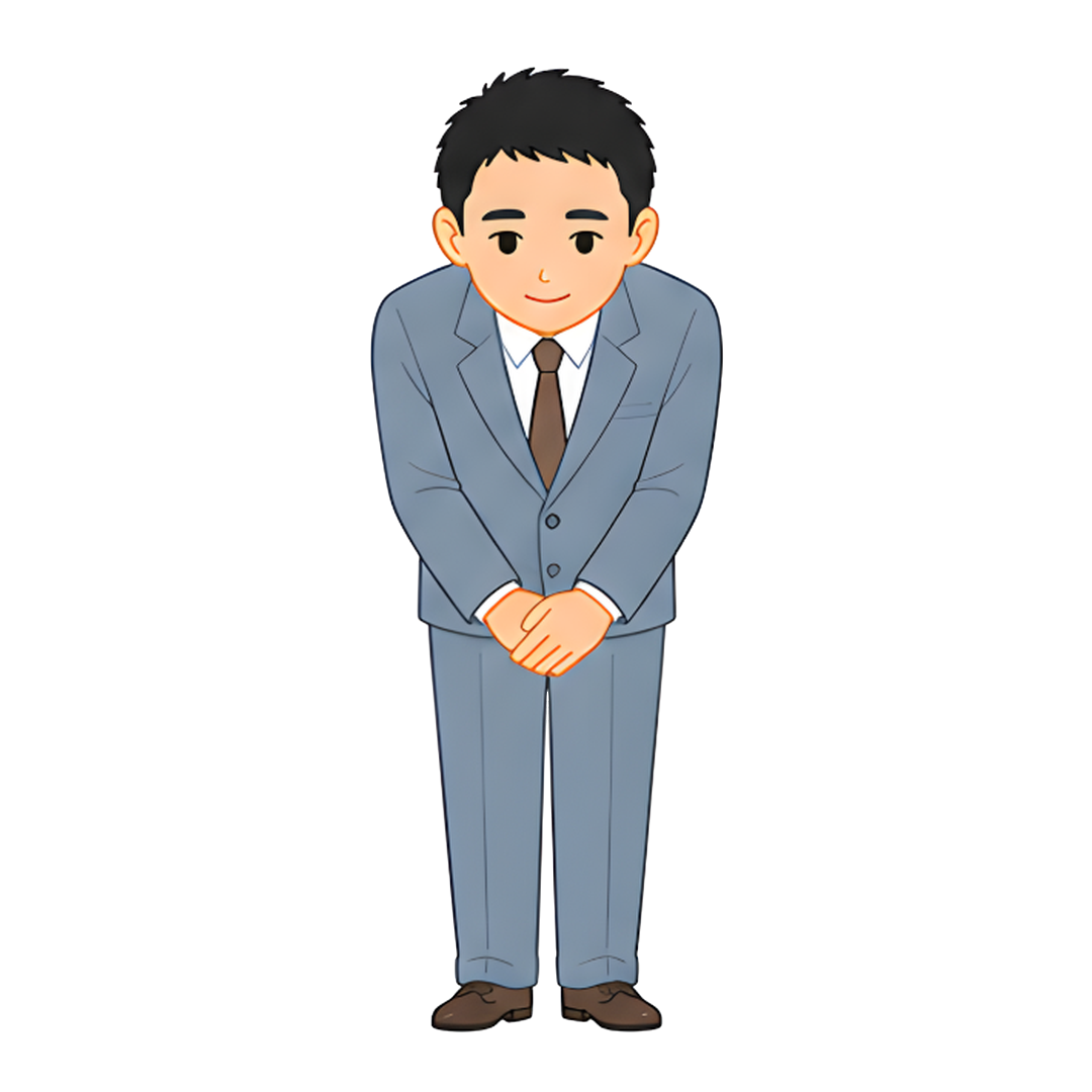 先生Eのスーツ姿の全身（お願いをする）イラスト