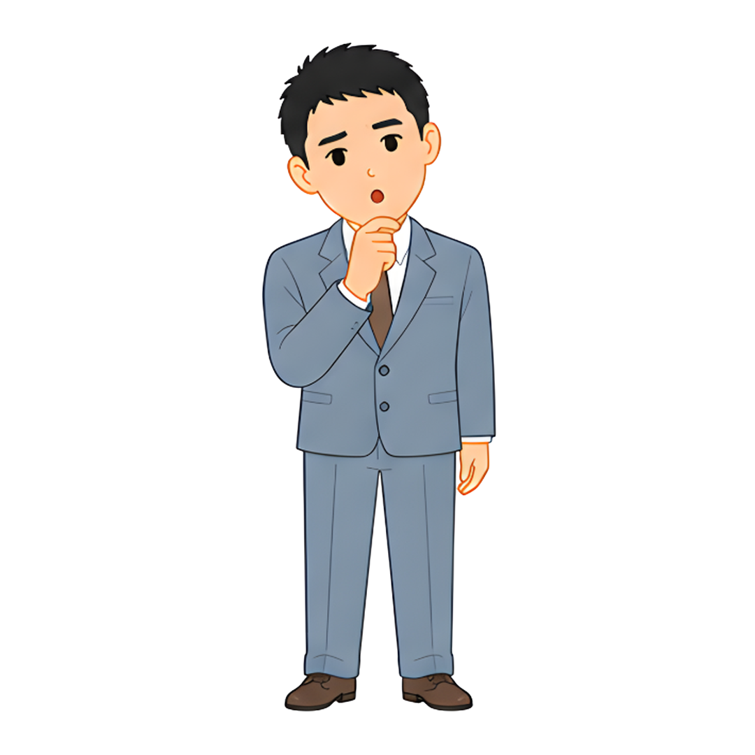 先生Eのスーツ姿の全身（問いかける）イラスト