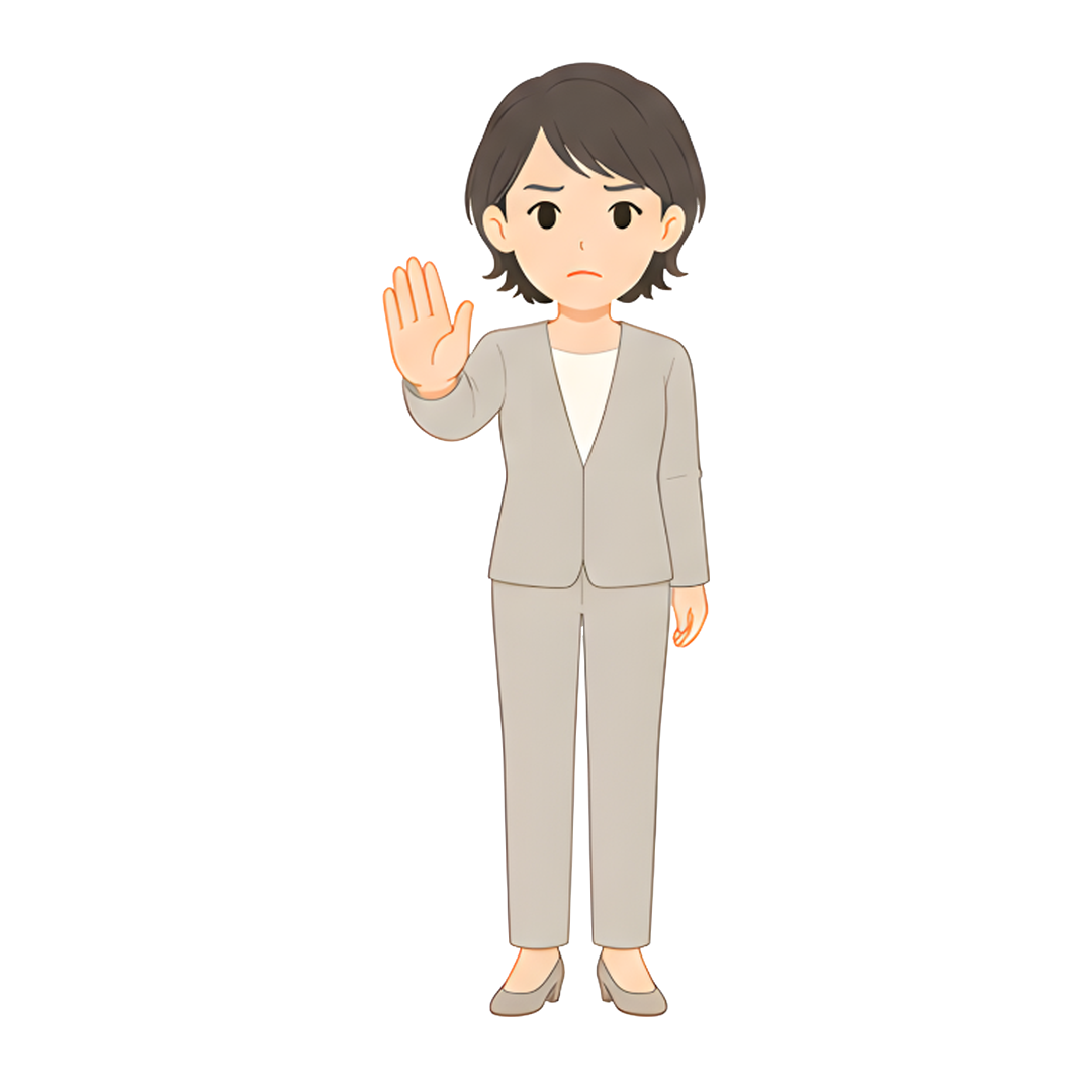 先生Fのスーツ姿の全身（注意を促す）イラスト
