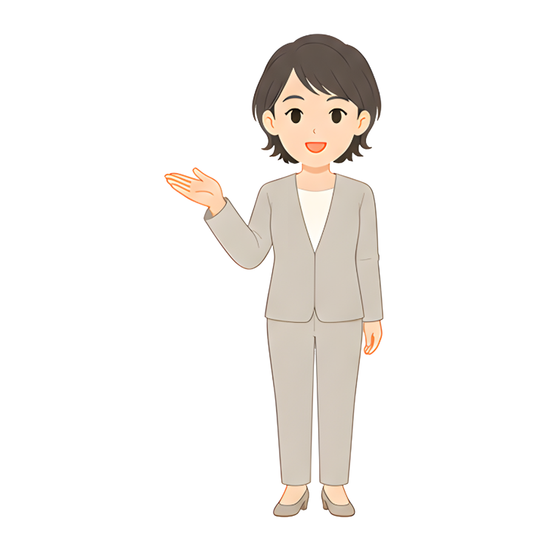 先生Fのスーツ姿の全身（左を案内する）イラスト