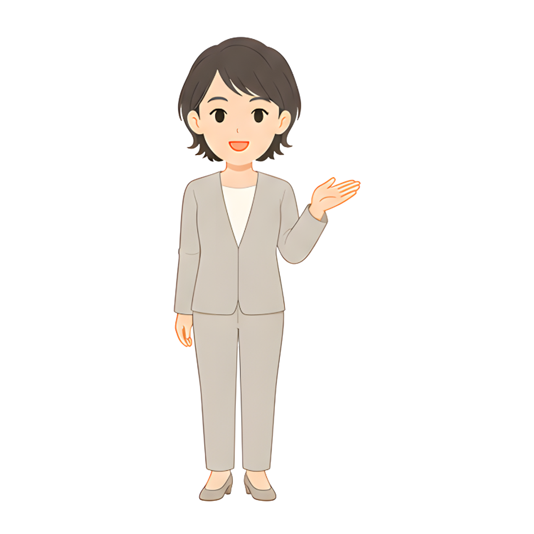 先生Fのスーツ姿の全身（右を案内する）イラスト