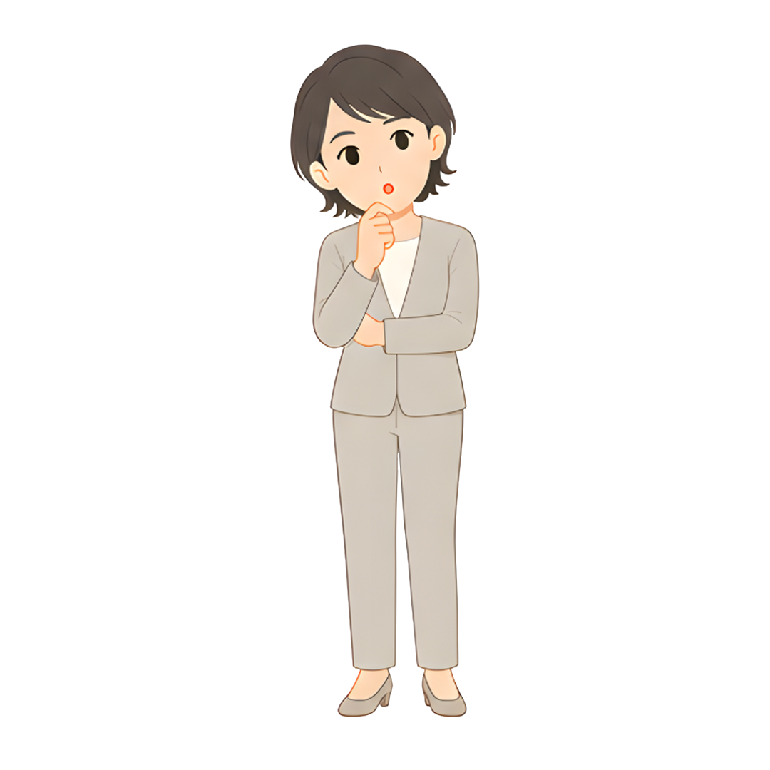 先生Fのスーツ姿の全身（問いかける）イラスト